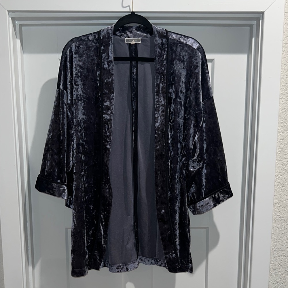 Luxurious Crushed Velvet Dark Blue Open-Front Jacket